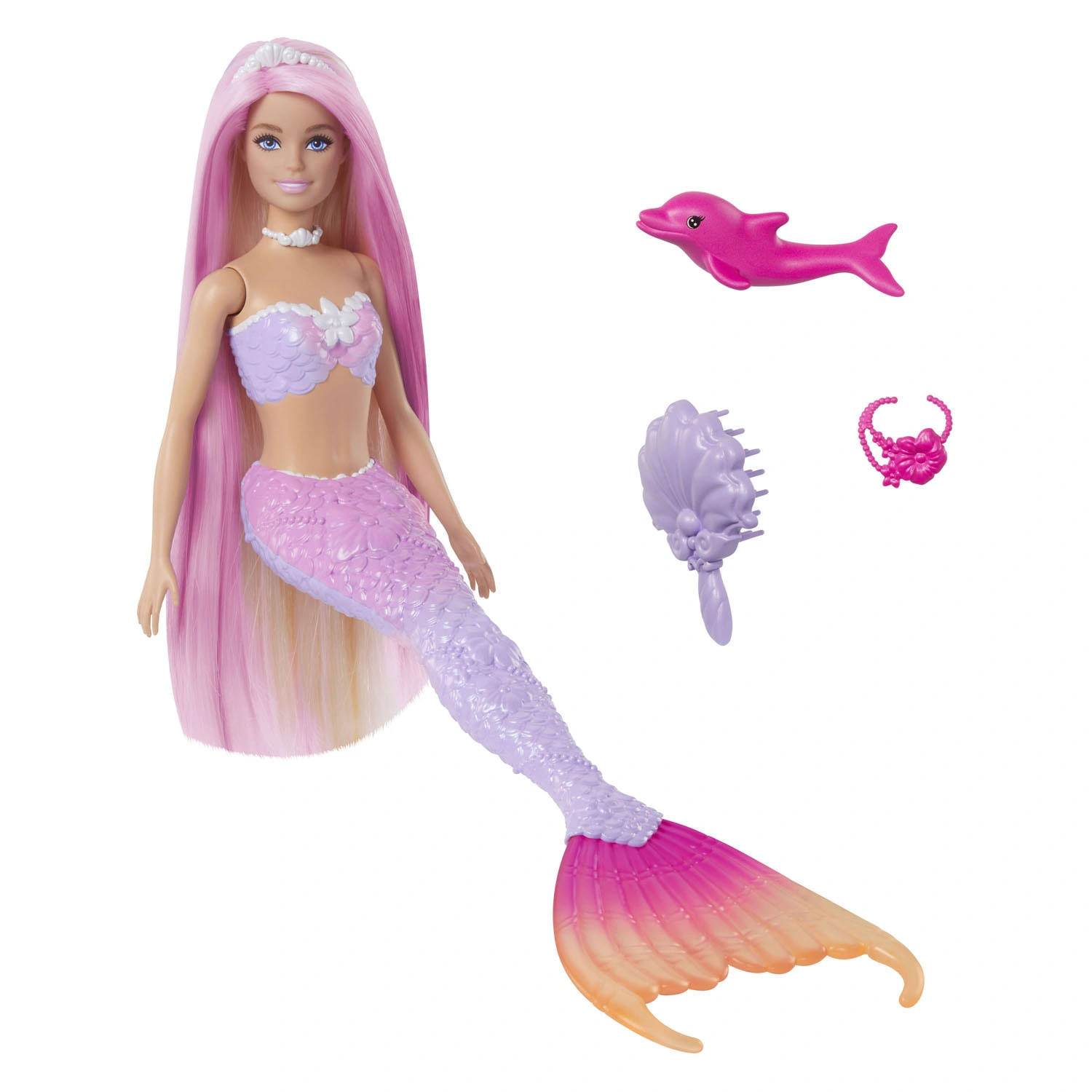 Barbie Mermaid Doll with 7-Inch-Long Pink Fantasy Hair & Colorful Accessories for Styling Play Like Headband & Barrettes