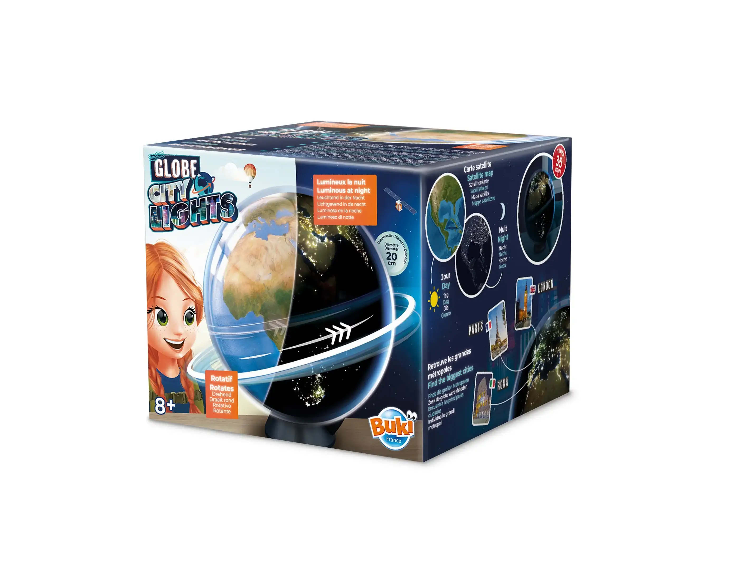 Educational Toy, Buki France, 2 in 1 Light Up Rotating Globe, 20 cm