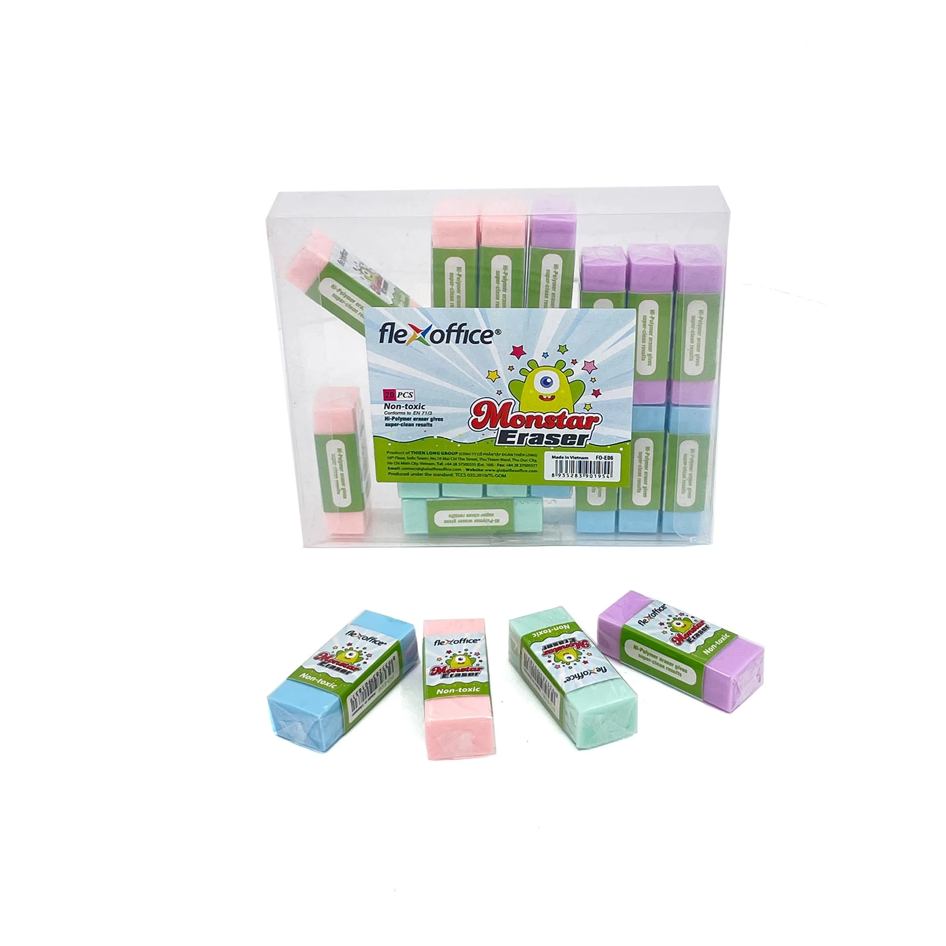 Flexoffice Eraser FO-E06 | 20pcs Box – Assorted 