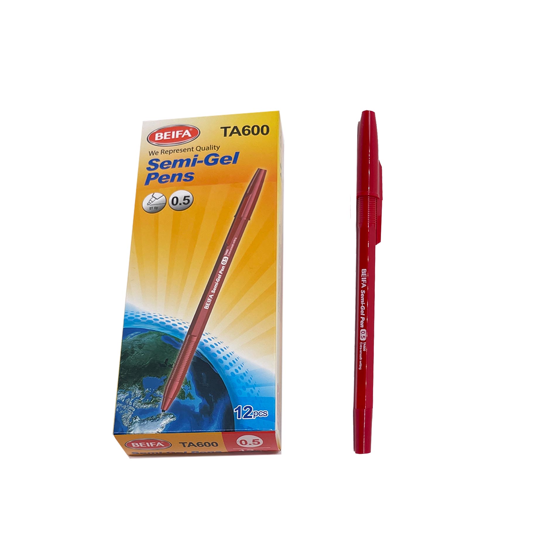 Beifa TA600 12‑Pack Red Semi‑Gel Pens – 0.5 mm