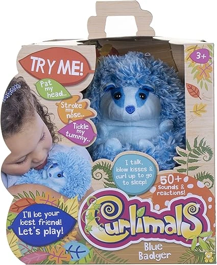 دمية القنفذ التفاعلية من Curlimals للأطفال من 3 سنوات فما فوق اللون الازرق غامق