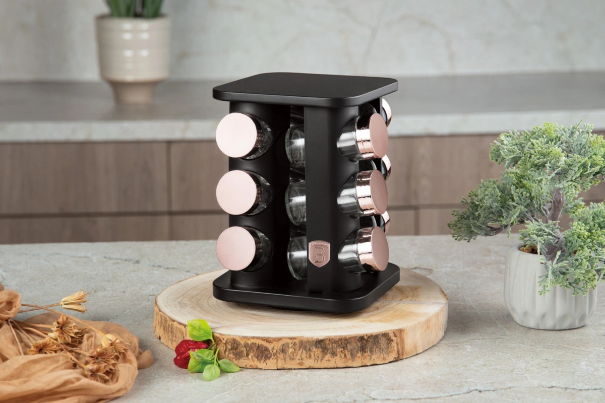 Berlinger Haus 13-Piece Spice Rack Set - Black-Rose