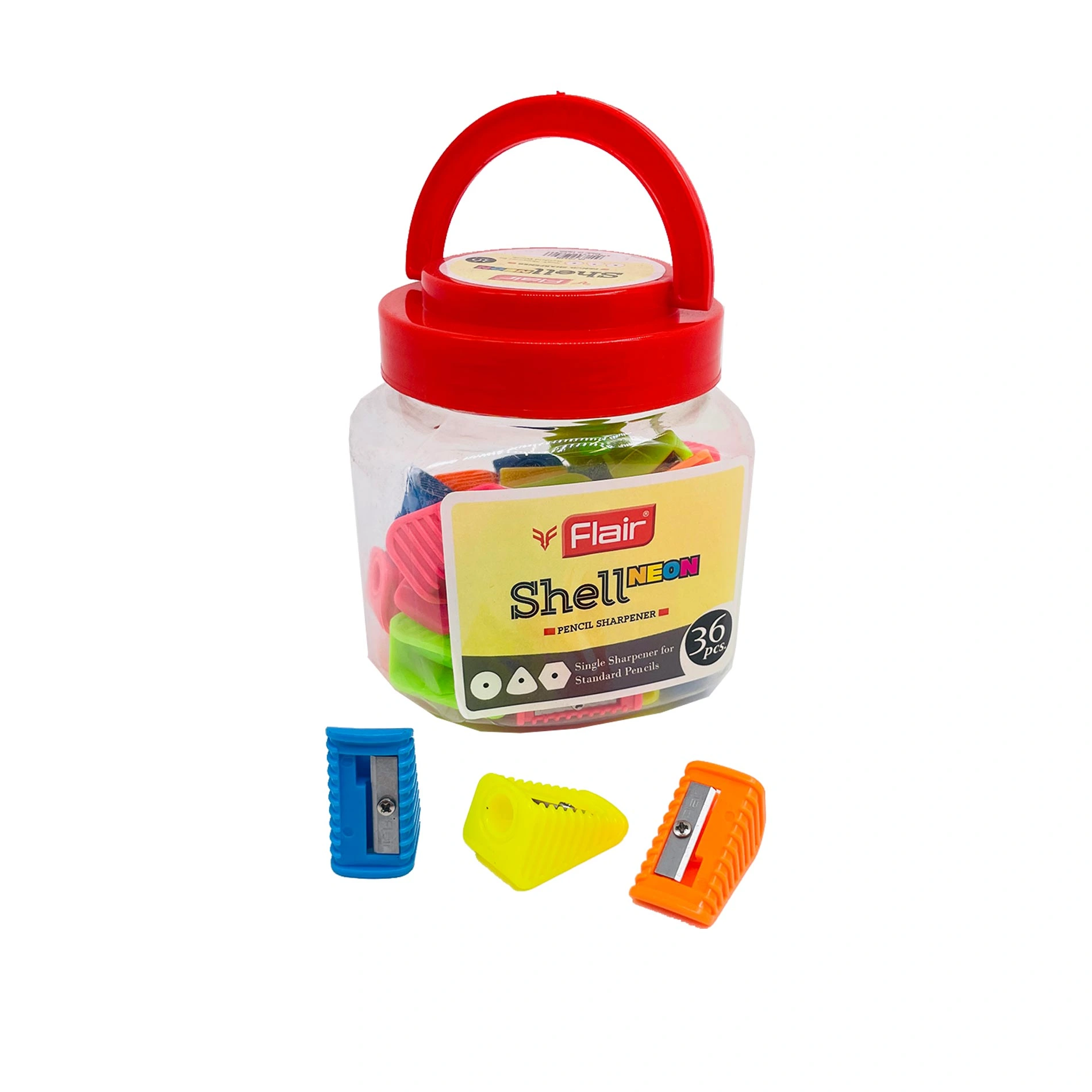 Flair Shell Pencil Sharpener 36pcs Jar Neon Colors