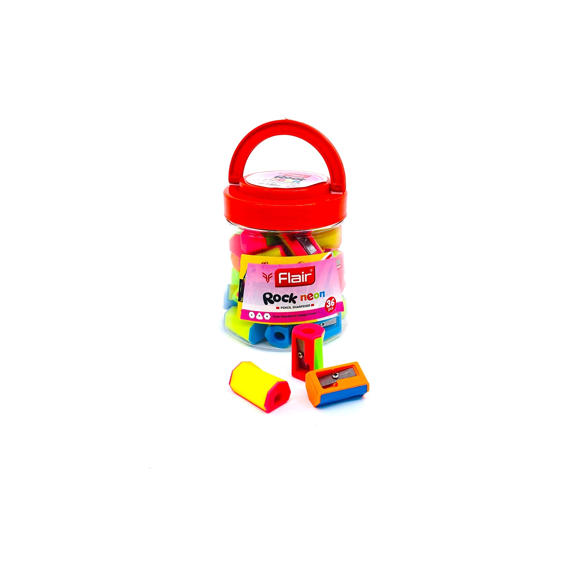 Flair Rock Pencil Sharpener 36pcs Jar Neon Colors