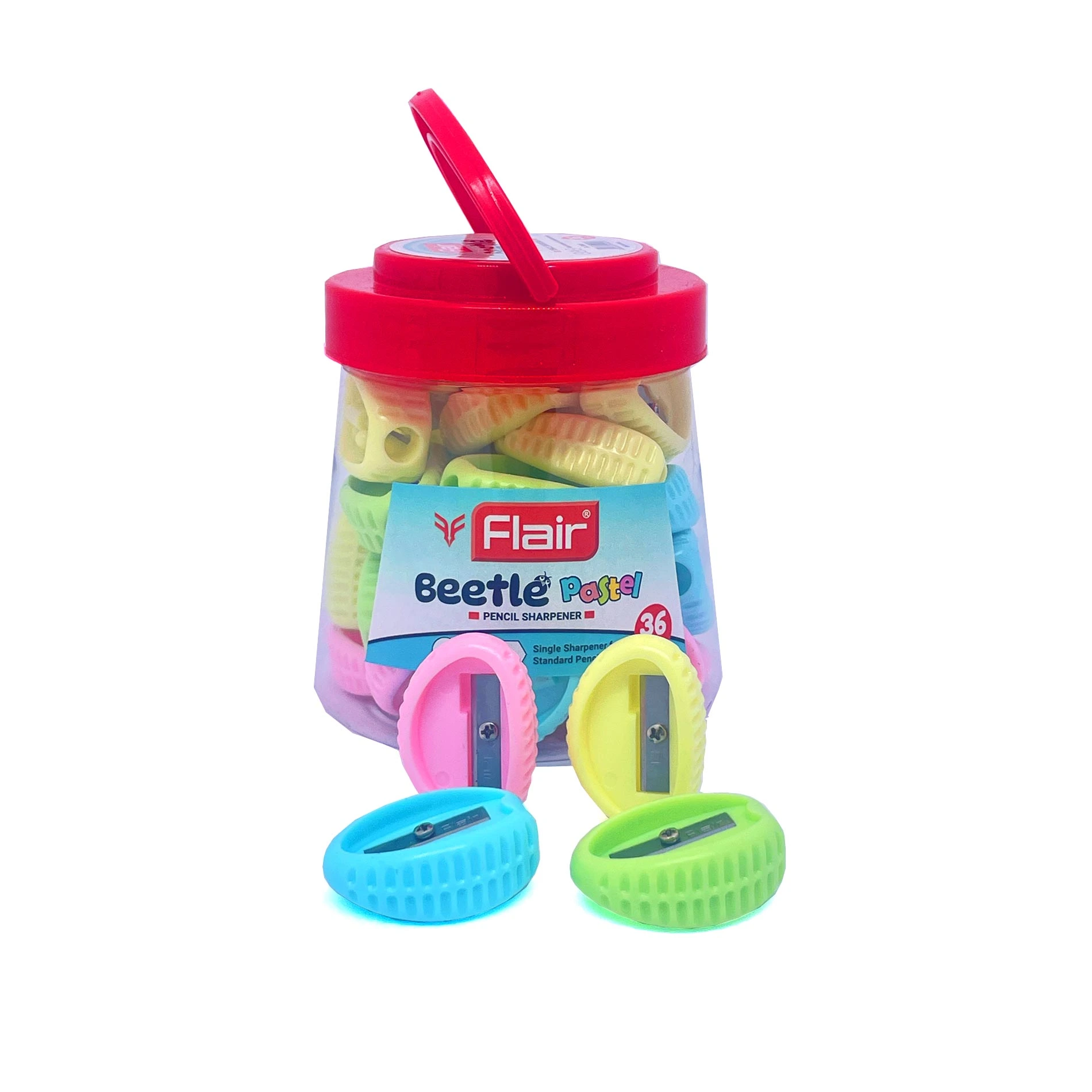 Flair Beetle Pencil Sharpener 36pcs Jar Pastel Colors