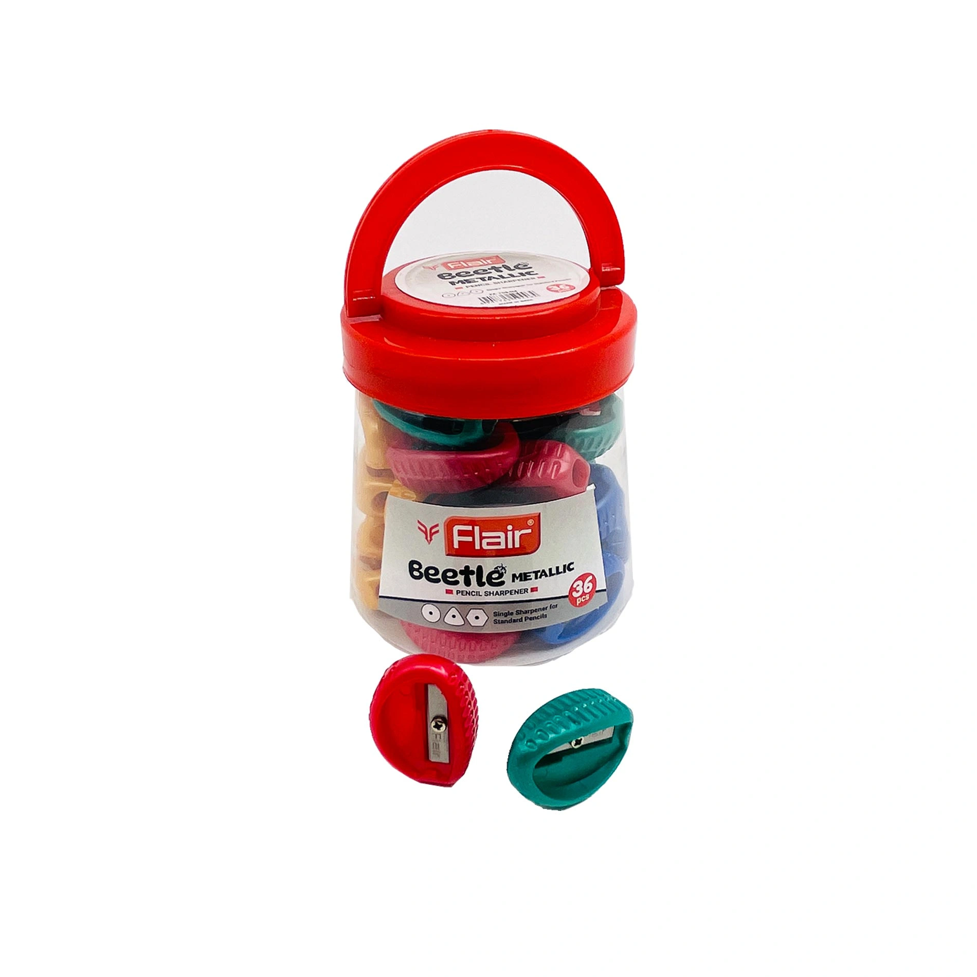 Flair Beetle Pencil Sharpener 36pcs Jar Metallic Colors