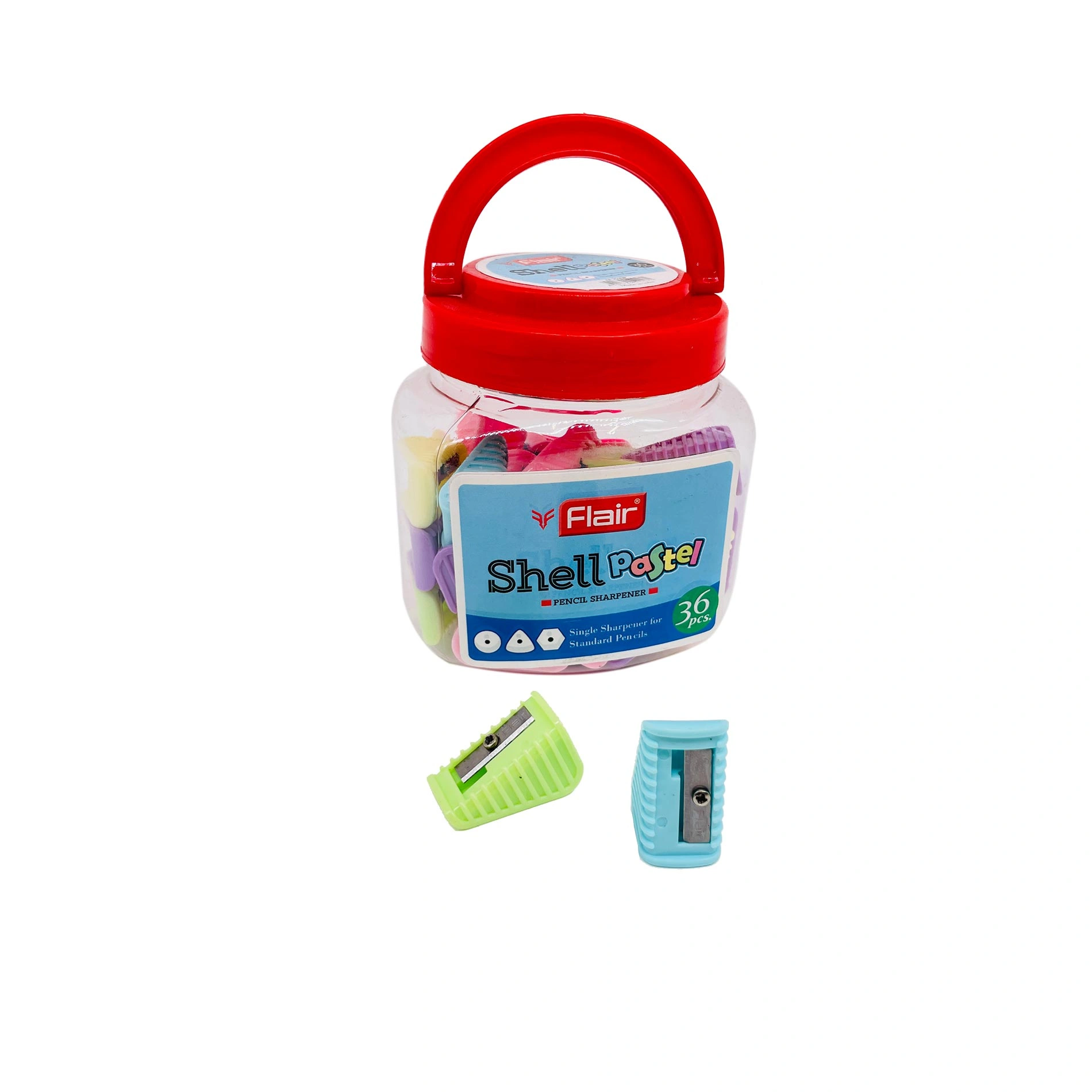 Flair Shell Pencil Sharpener 36pcs Jar Pastel Colors