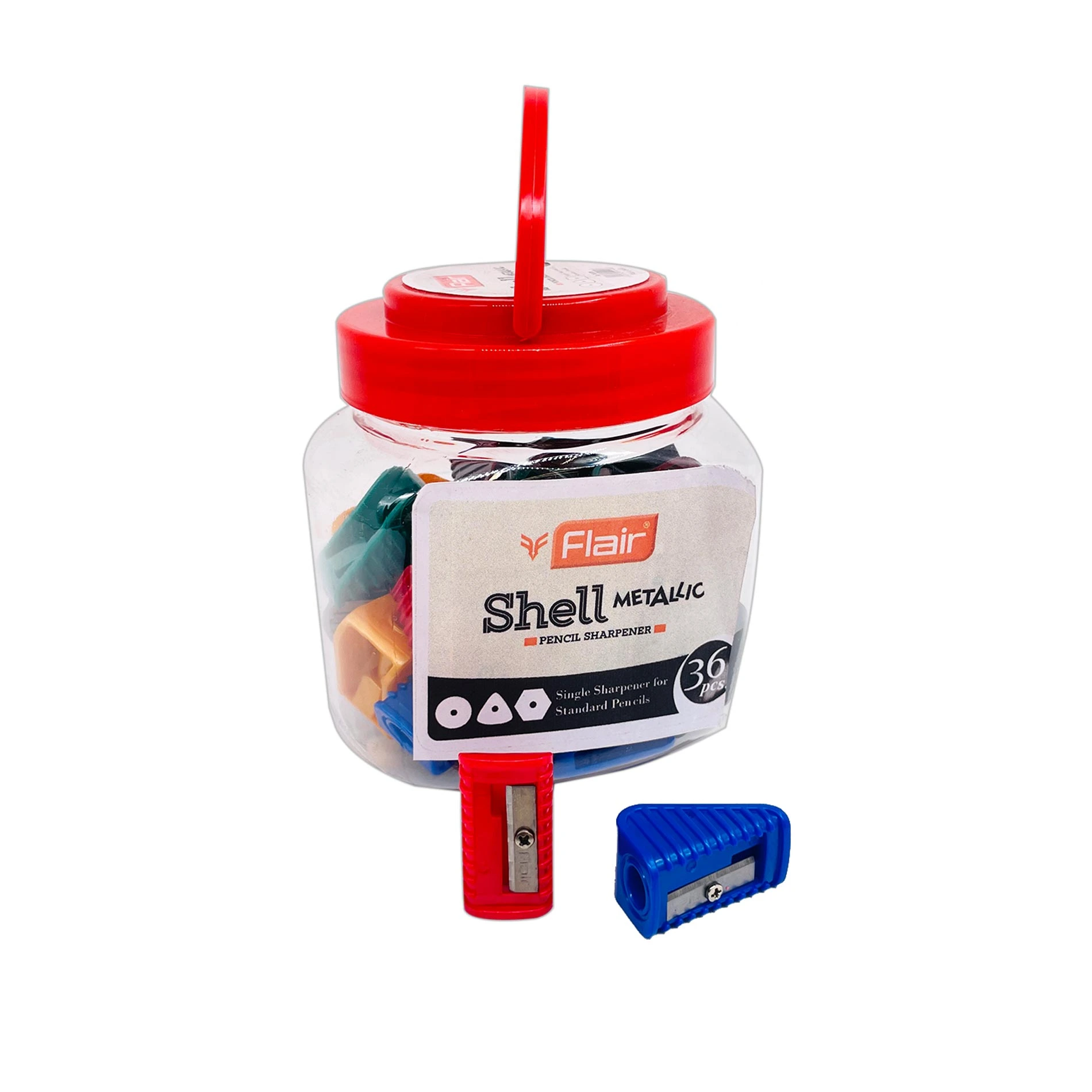 Flair Shell Pencil Sharpener 36pcs Jar Metallic Colors
