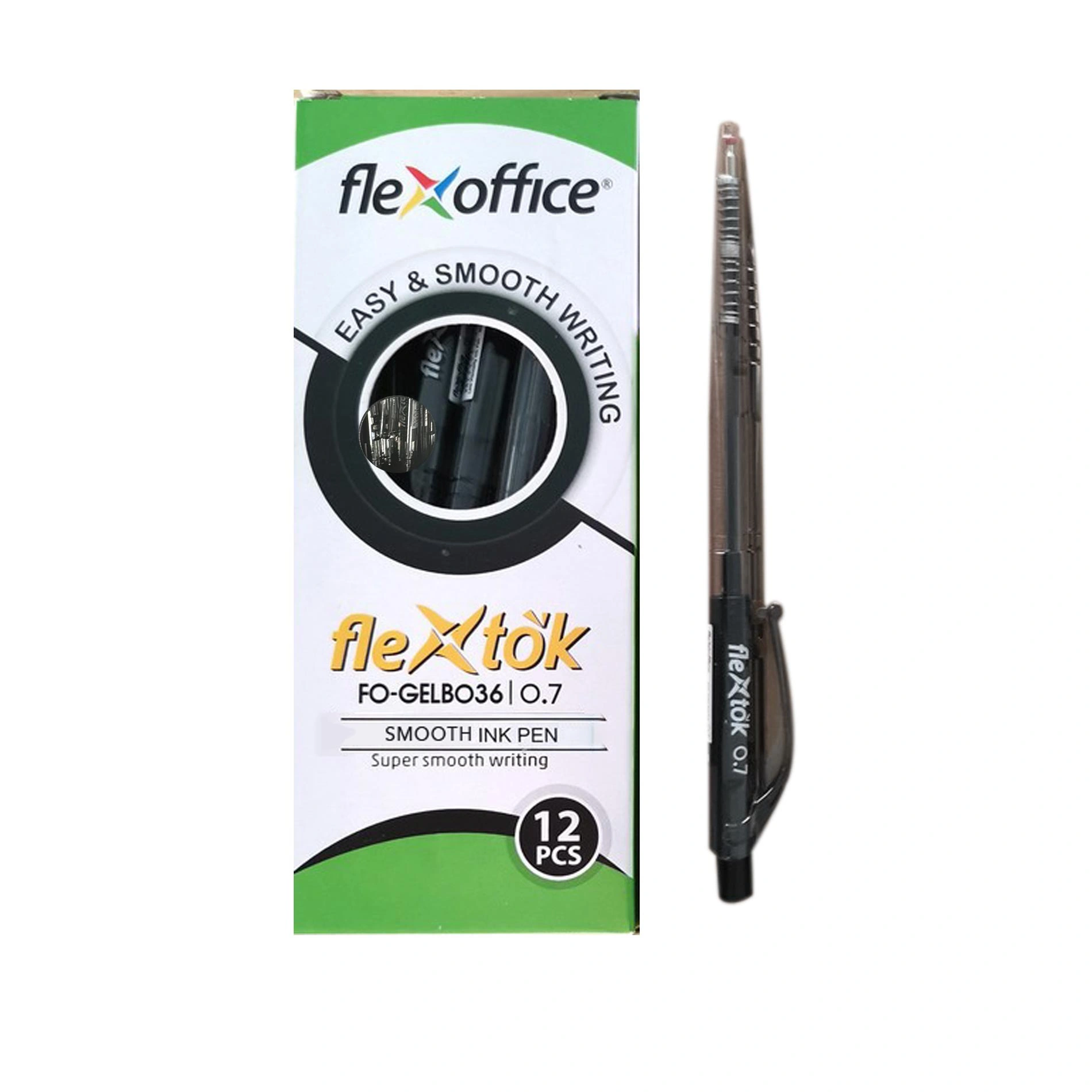 Flexoffice Smooth Ink Pen Black FO-GELB036 12Pcs/Box