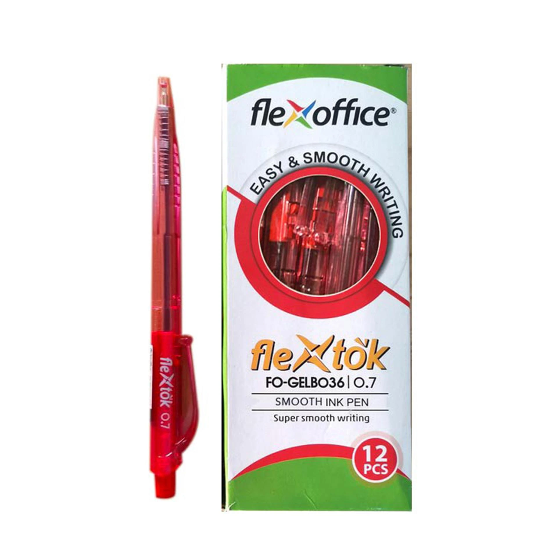 Flexoffice Smooth Ink Pen Red FO-GELB036 12Pcs/Box