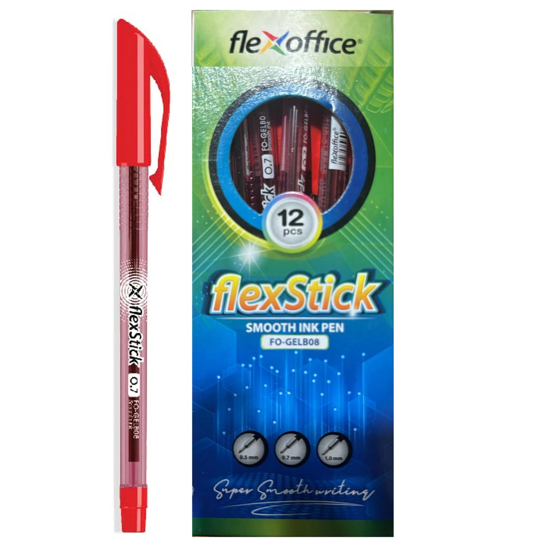 Flexoffice Smooth Ink Pen Red FO-GELB08 12Pcs/Box