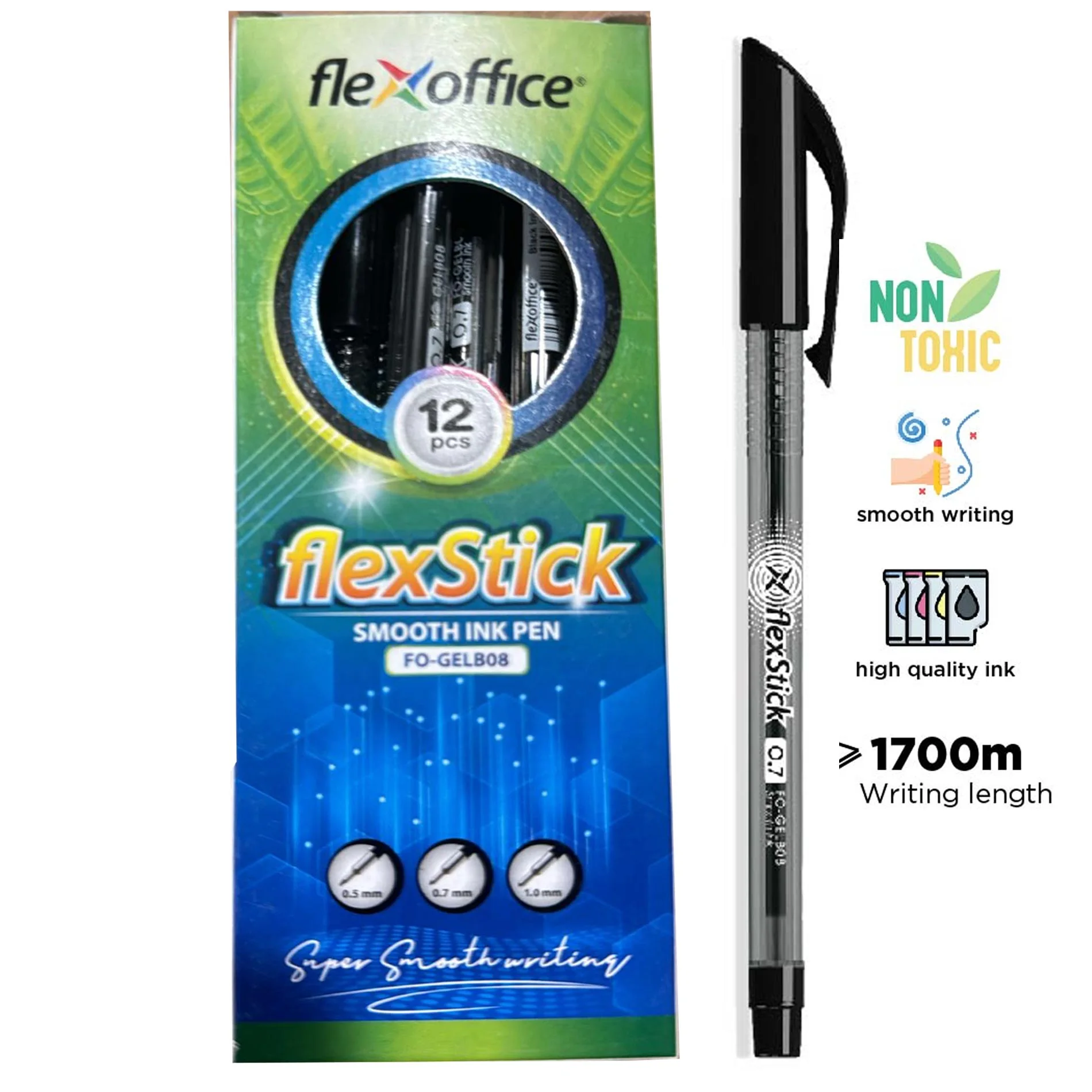 Flexoffice Smooth Ink Pen Black FO-GELB08 12Pcs/Box