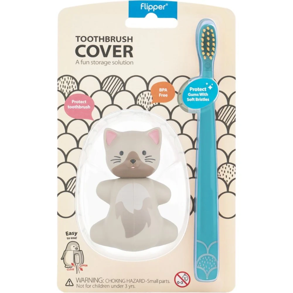 Flipper - Toothbrush Cover & Toothbrush  Flp Fun Animal Combo Pack / Cat