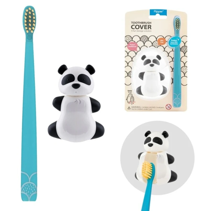 Flipper - Toothbrush Cover & Toothbrush  Flp Fun Animal Combo Pack / Panda