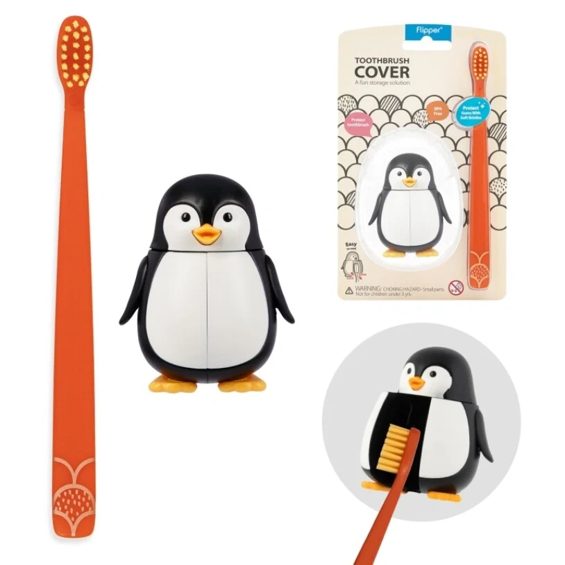 Flipper - Toothbrush Cover & Toothbrush  Flp Fun Animal Combo Pack / Penguin