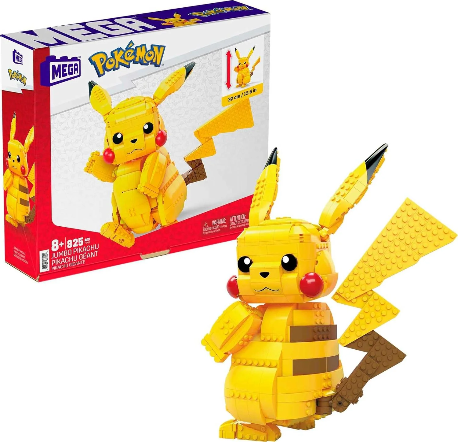 MEGA Pokémon Jumbo Pikachu Building Set – 825 Pieces, 12 Inches Tall, Poseable, For Kids Ages 8+