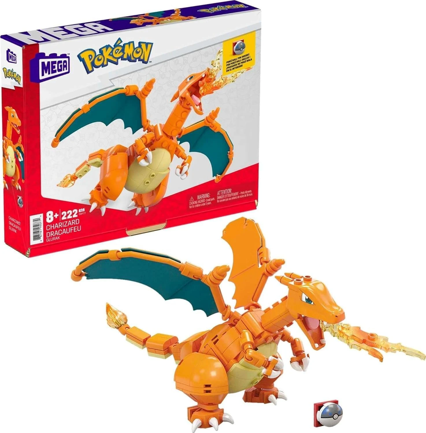 MEGA Pokémon Building Set – Charizard with 222 Pieces, Poseable, Over 4 Inches Tall, Ages 8+