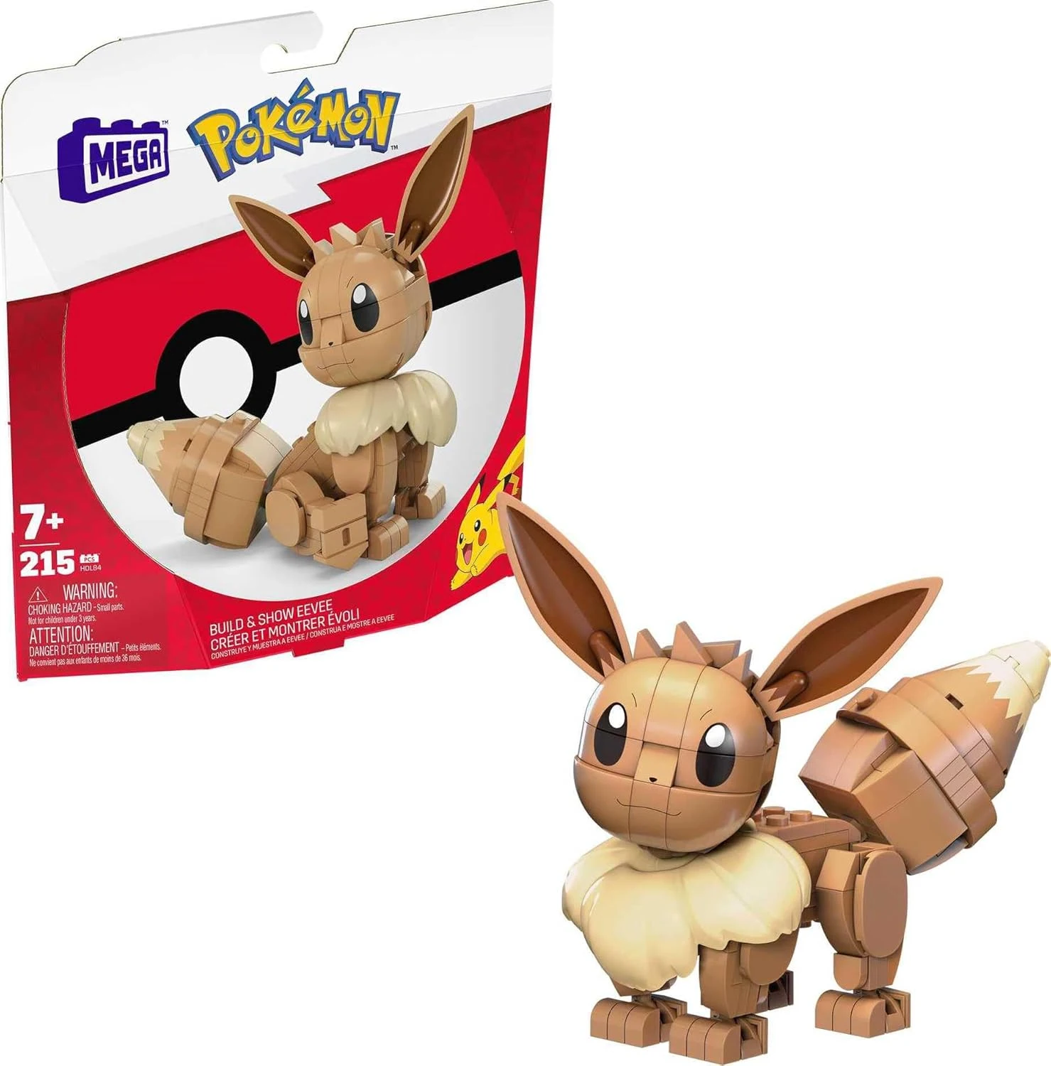 MEGA Pokémon Building Toy Set – Build & Show Eevee with 215 Pieces, Articulated and Poseable, 4 Inches Tall, for Kids 7+