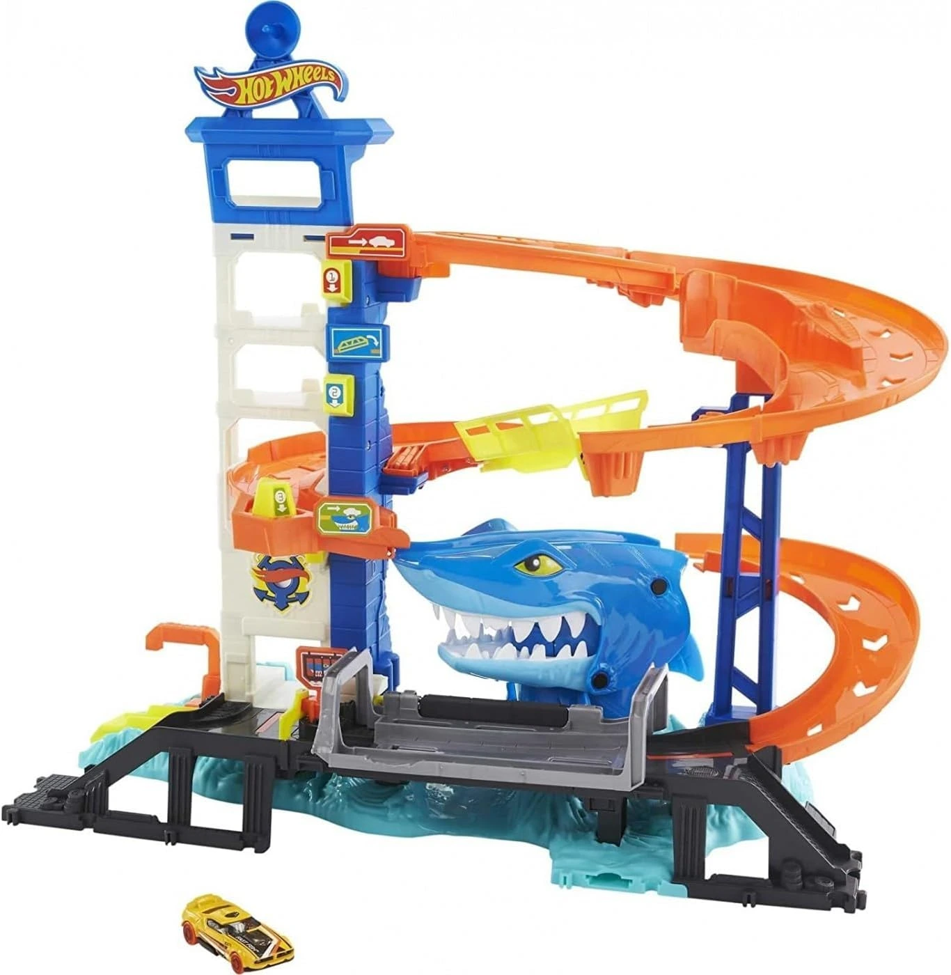 Hot Wheels Attacking Shark Escape Playset with Elevator, Trap Cage & Track Connections – Ages 4+