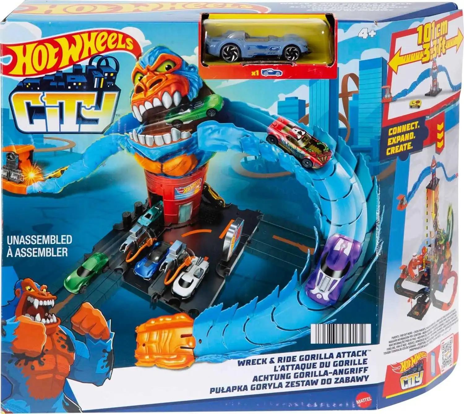 Hot Wheels City Gorilla Grapple Playset – 5-ft Bendable Track, 1:64 Scale Vehicle, Connects to Other Sets – Ages 4+