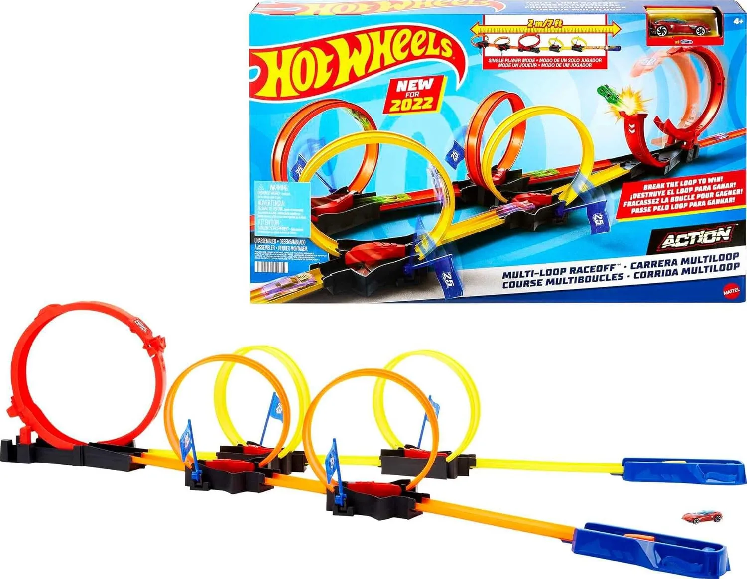 Hot Wheels Action Multi-Loop Race-Off Playset – 5 Loops, Single & Two-Player Modes, Includes 1 Vehicle – Ages 3 and Up
