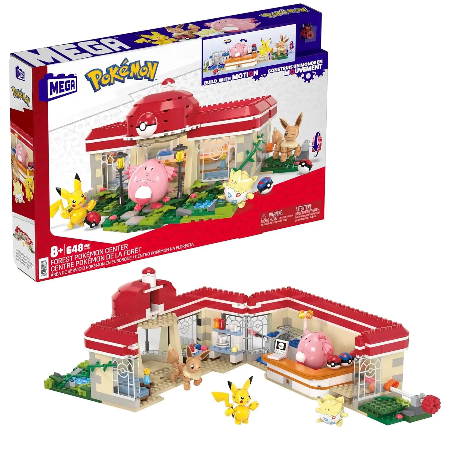 MEGA Pokémon Building Set – Forest Pokémon Center with 4 Figures & Motion Brick, 648 Pieces, Ages 7+