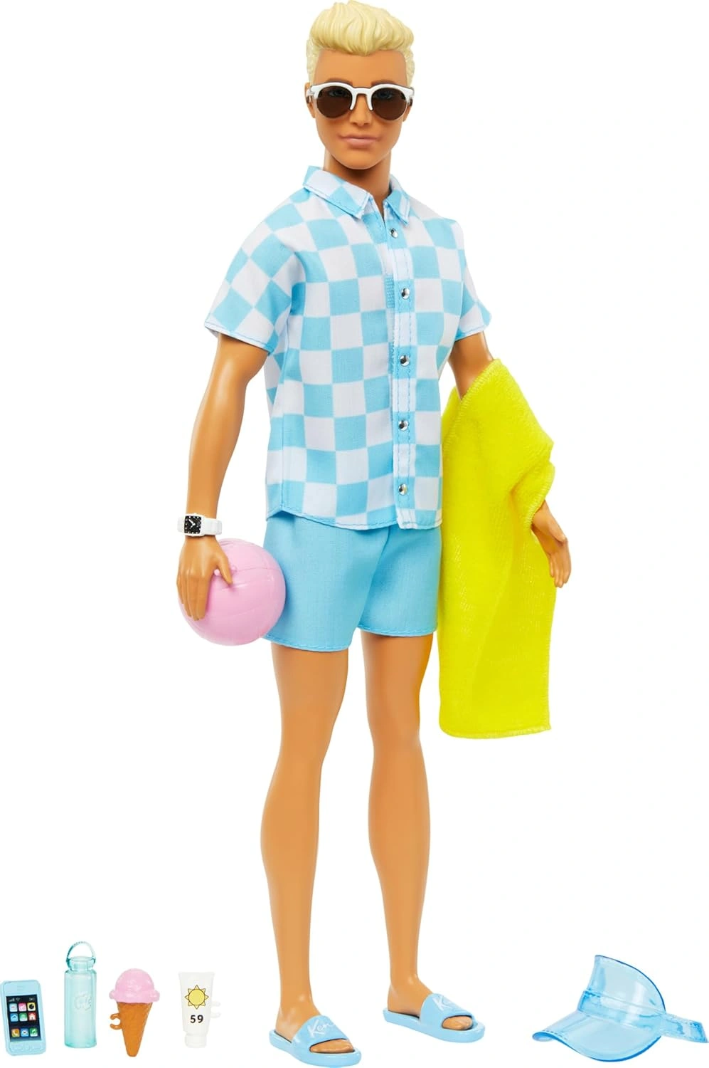Barbie Blonde Ken Beach Doll with Swim Trunks & Summer Accessories – For Kids Ages 3 and Up