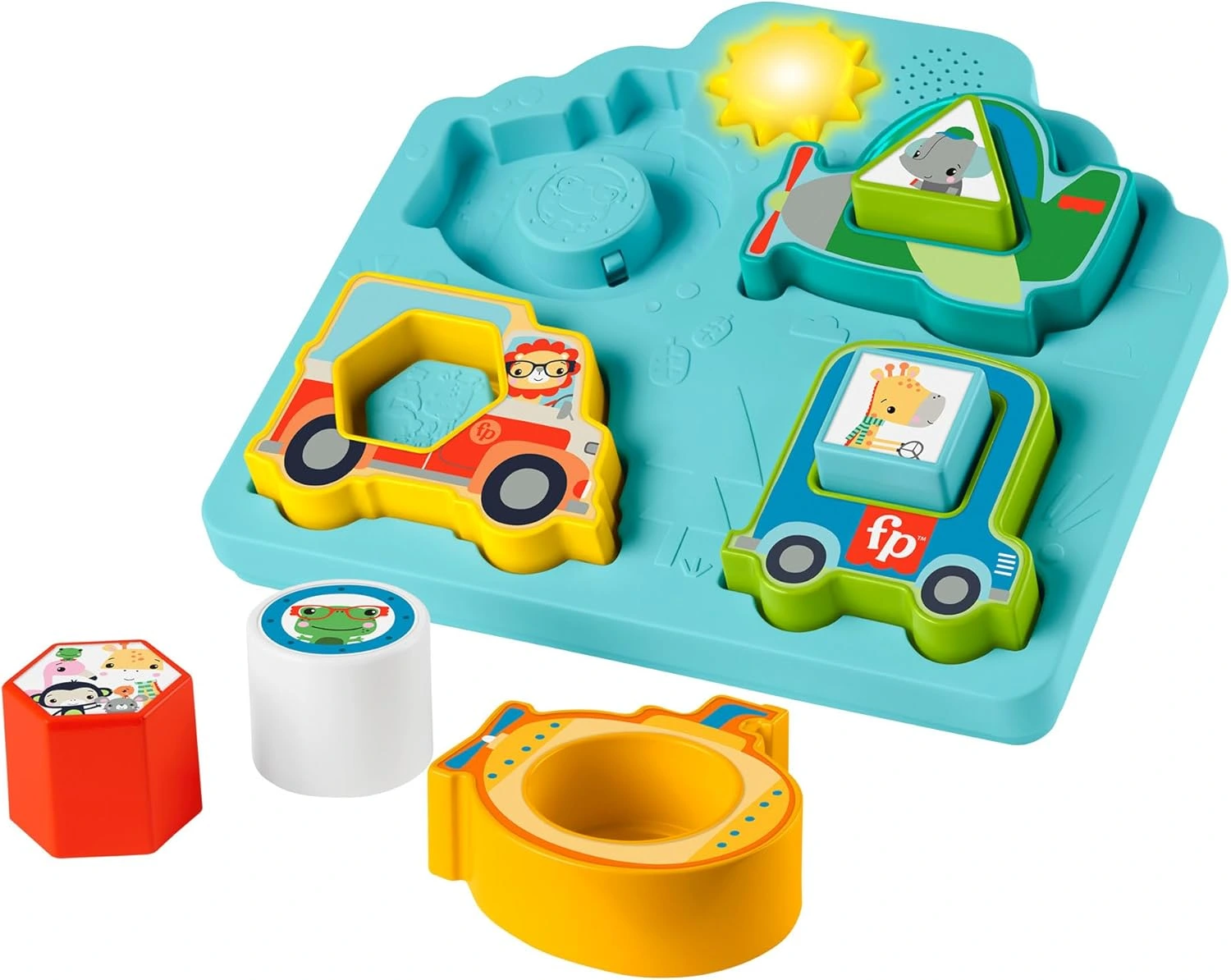 Fisher-Price Baby Sorting Toy Shapes & Sounds Vehicle Puzzle with Music & Lights for Fine Motor Play, Ages 9M+, HRP31