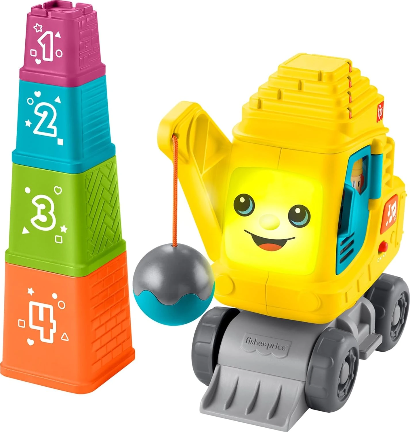 Fisher-Price Count & Stack Crane Baby & Toddler Learning Toy with Blocks, Lights & Sounds