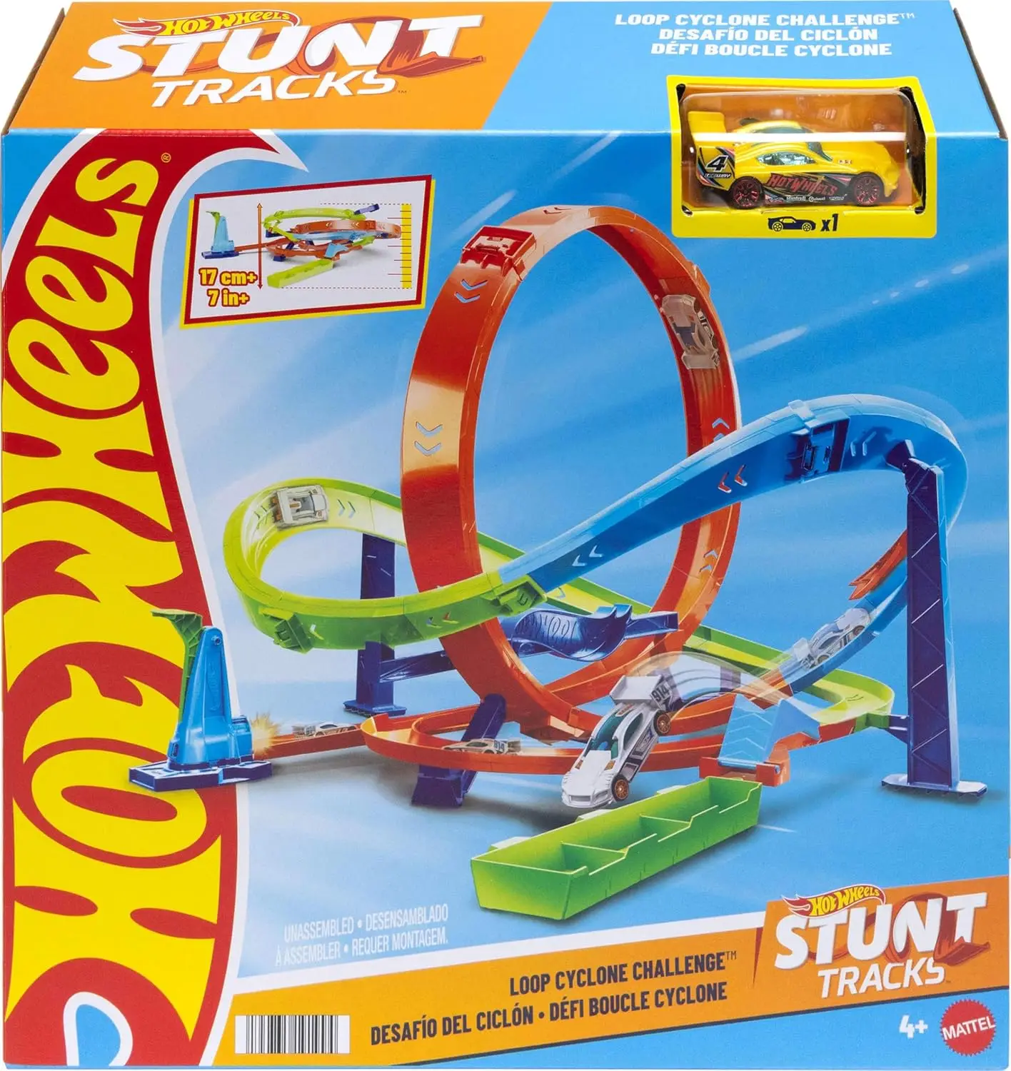 Hot Wheels Action Loop Cyclone Challenge Track Set with 1:64 Scale Vehicle – 2 Ways to Play & Easy Storage, for Kids 4 Years and Up